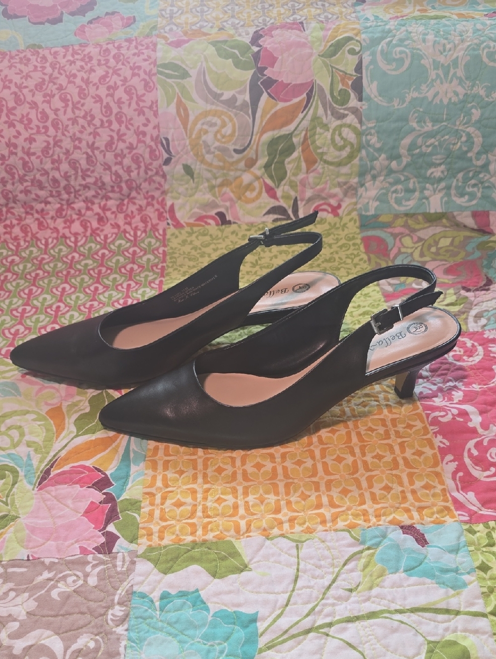 Bella Vita Black Pointed-Toe Slingback Kitten Heels